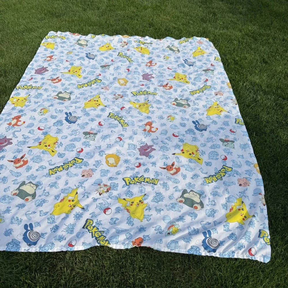 Vintage 1998 Pokemon Twin Flat Sheet Pikachu Gengar Eevee booth table cover USA